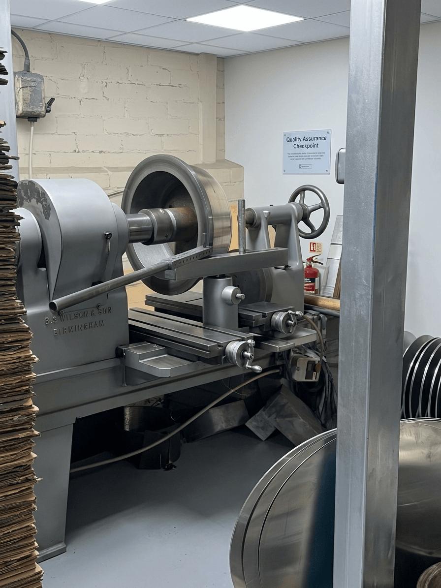 Traditional hand-spinning lathe in the MK Cookware workshop