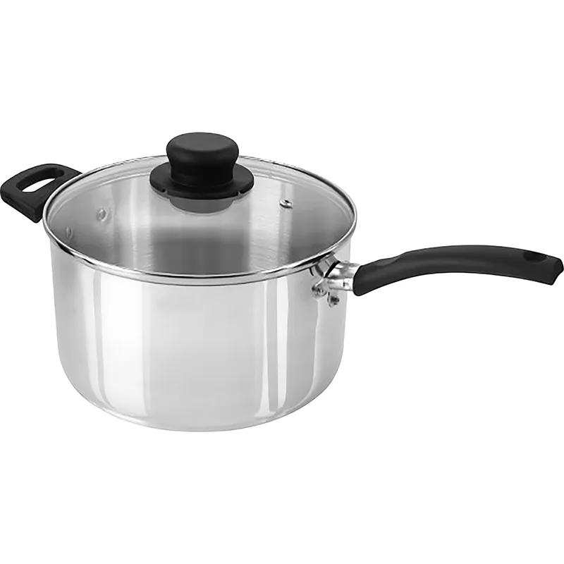 25cm / 10" Polished Aluminium Saucepan with Glass Lid - Image 1